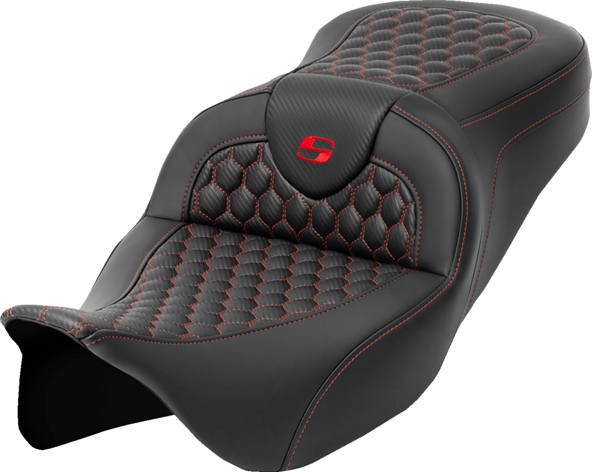 RoadSofa™ Seat - Honeycomb - Red Stitch - Without Backrest - FLH/FLT '08-'23