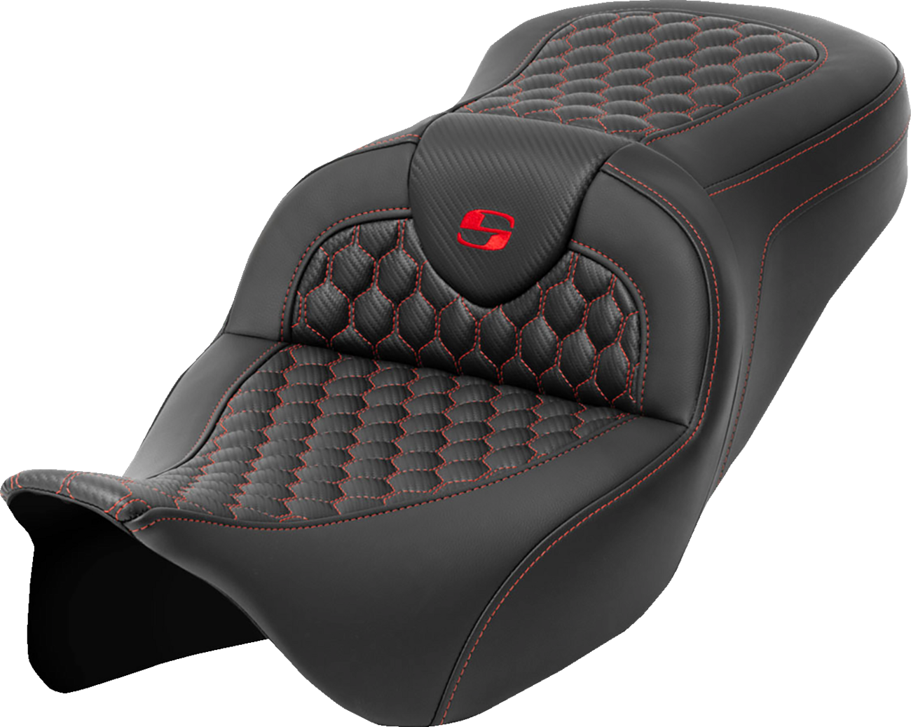 RoadSofa™ Seat - Honeycomb - Red Stitch - Without Backrest - FLH/FLT '08-'23