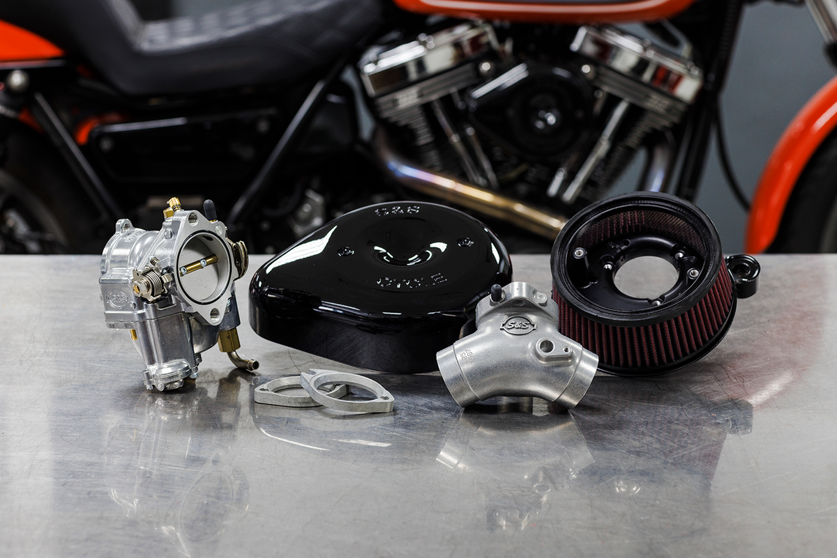 Super E Carburetor With Stealth Air Cleaner Kit - Gloss Black - Evolution Big Twin
