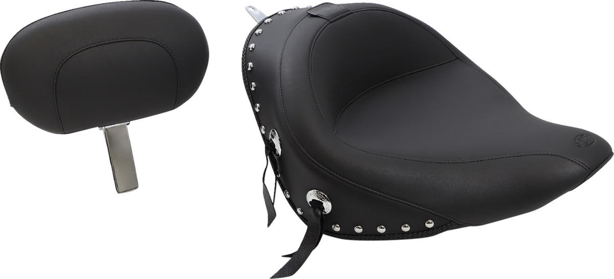 Wide Solo Seat - With Backrest - Black - Studded W/ Concho - Softail '06-'17