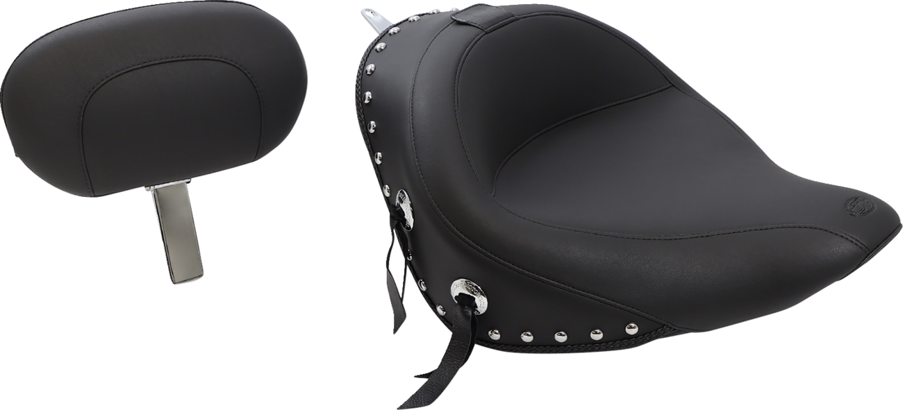Wide Solo Seat - With Backrest - Black - Studded W/ Concho - Softail '06-'17