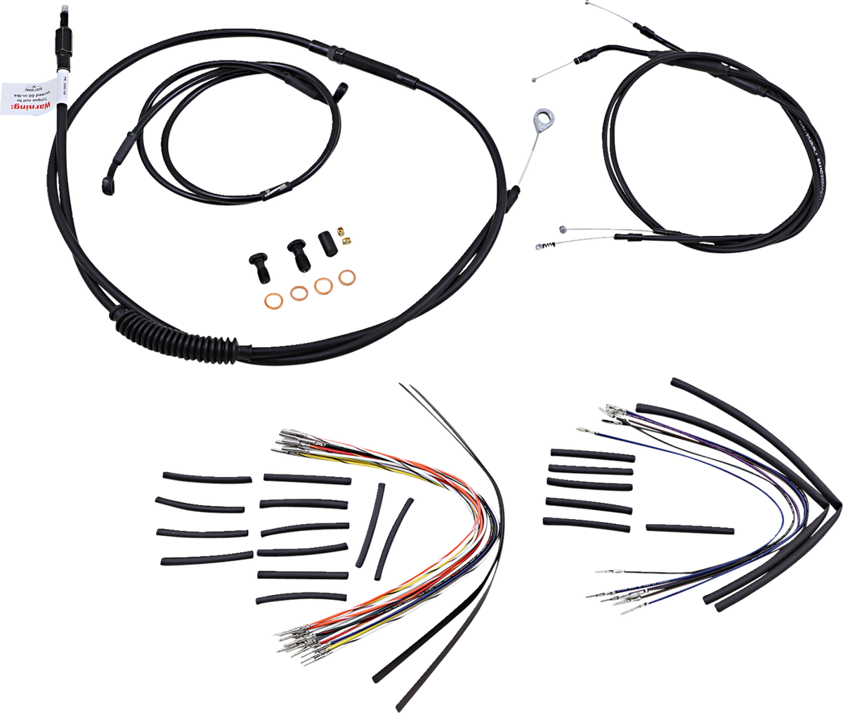 Complete Black Vinyl Handlebar Cable/Line Kit For Ape Hangers - 12" - '96-'05 FXD