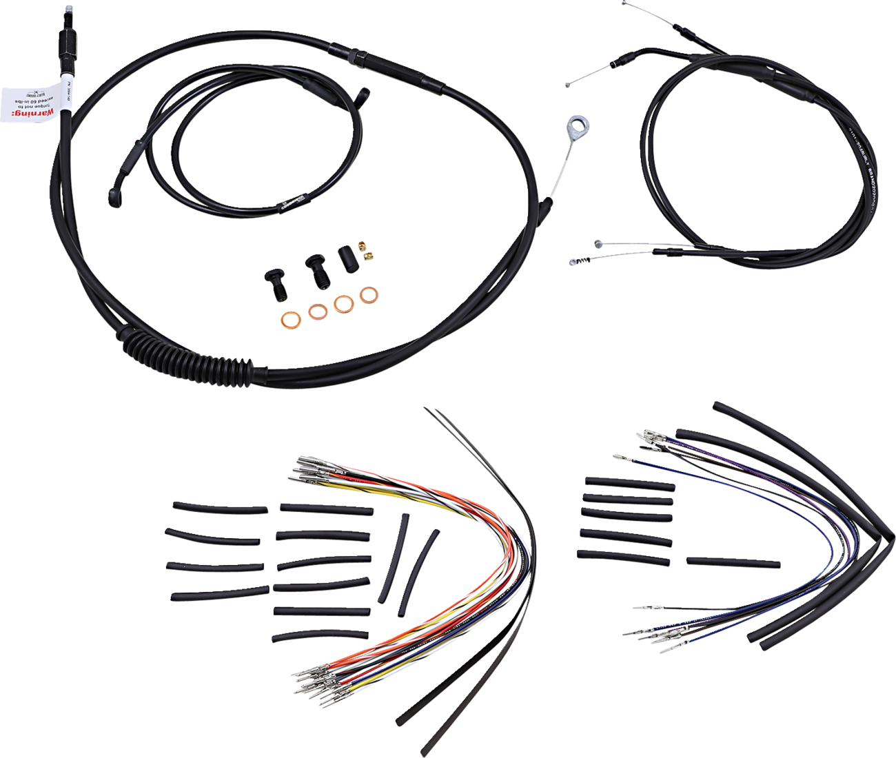 Complete Black Vinyl Handlebar Cable/Line Kit For Ape Hangers - 12" - '96-'05 FXD