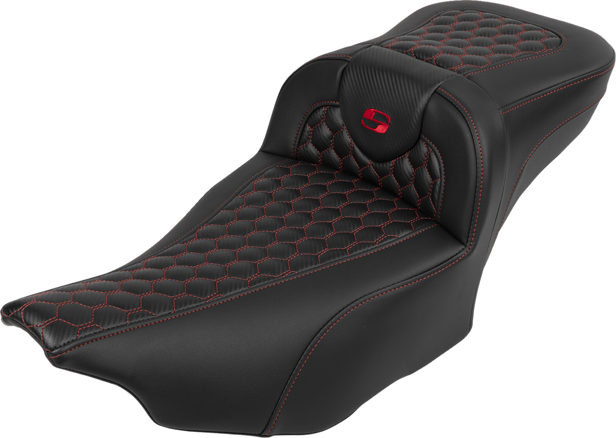 Roadsofa™ Extended Reach Seat - With Backrest - Honeycomb - Red Stitch - FLTR/FLHX '23-'24