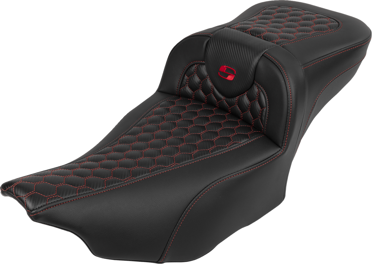 Roadsofa™ Extended Reach Seat - With Backrest - Honeycomb - Red Stitch - FLTR/FLHX '23-'24
