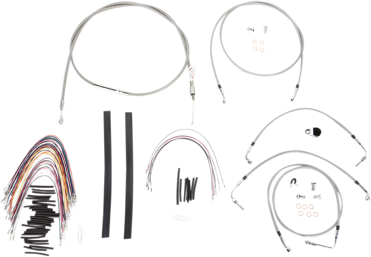 Complete Stainless Braided Handlebar Cable/Brake Line Kit - 15" Ape Hangers - '08-'13 FLH