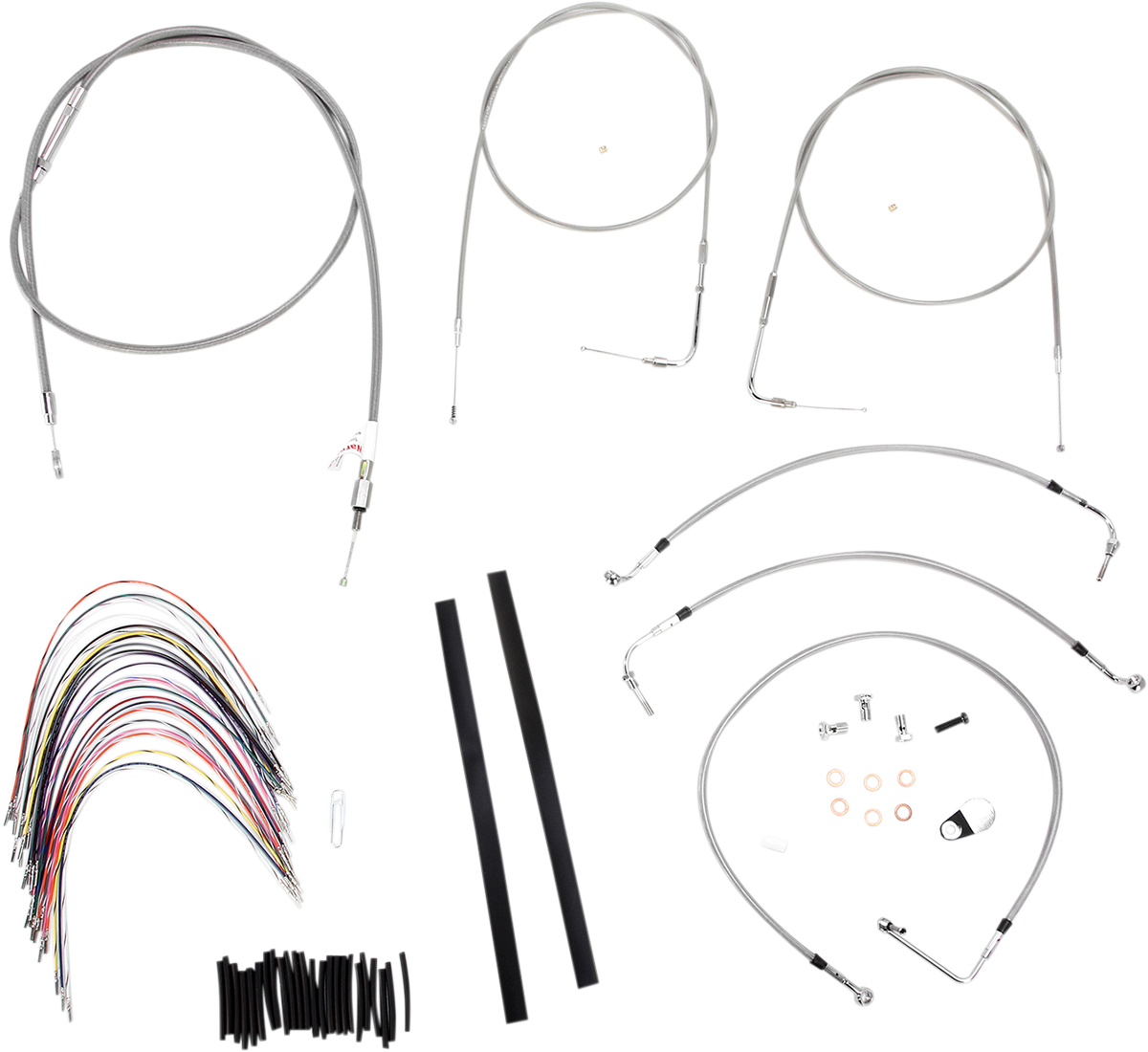 Complete Stainless Braided Handlebar Cable/Brake Line Kit - 14" Ape Hangers - '00-'06 Touring