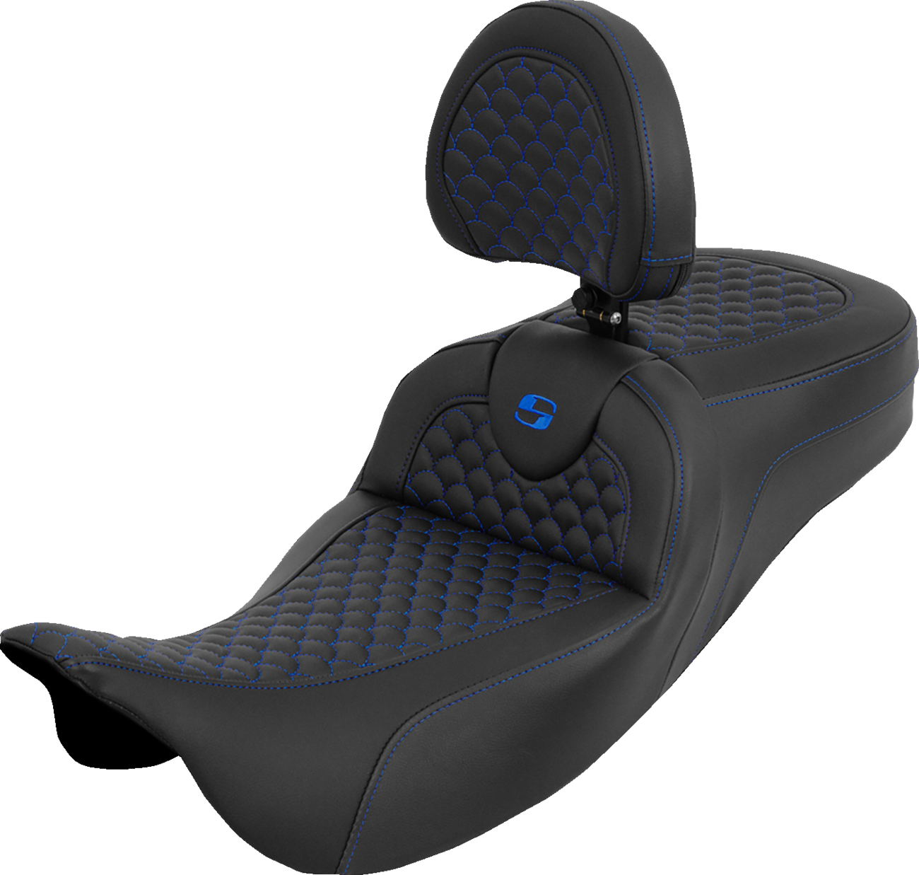 Extended Reach Roadsofa™ Seat - Dragon Scale - Blue Stitch - With Backrest - Touring '08-'25