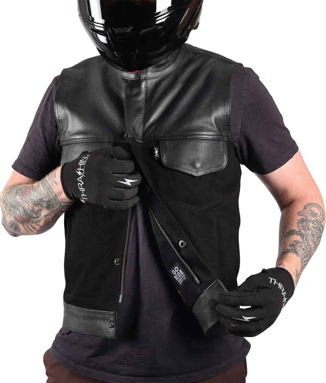Kanan Leather/Denim Riding Vest