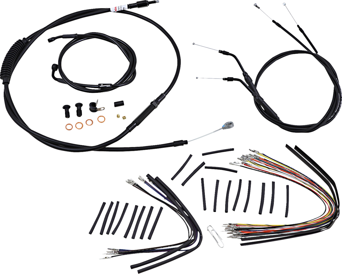 Complete Black Vinyl Handlebar Cable/Line Kit For Ape Hangers - 14" - '07-'11 FXDWG