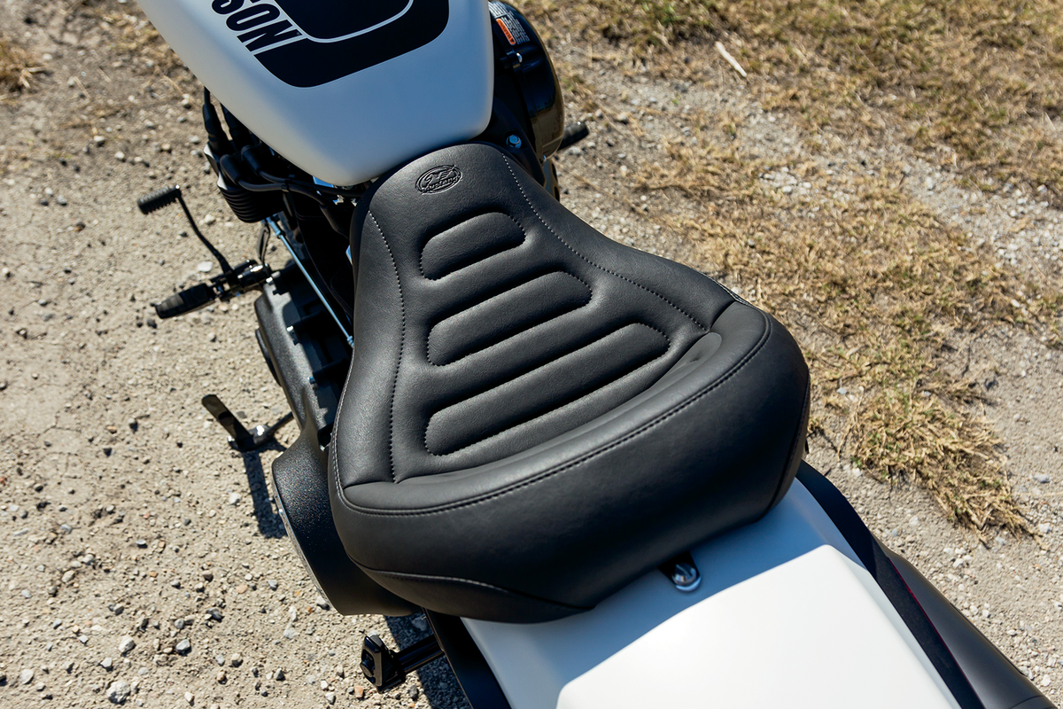 Max Profile Solo Touring Seat - Without Driver Backrest - Black - Trapezoid Stitch - FXFB/FXFBS