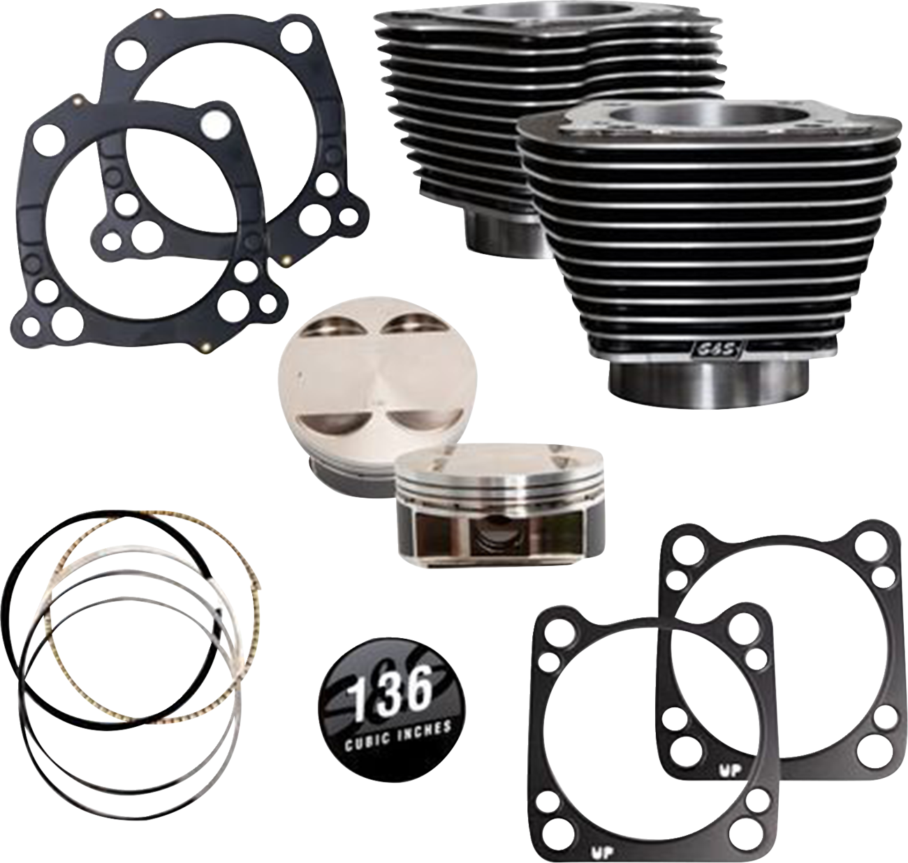 136" Cylinder Kit - 4.625" Stroke - Black Granite W/Highlighted Fins - M8