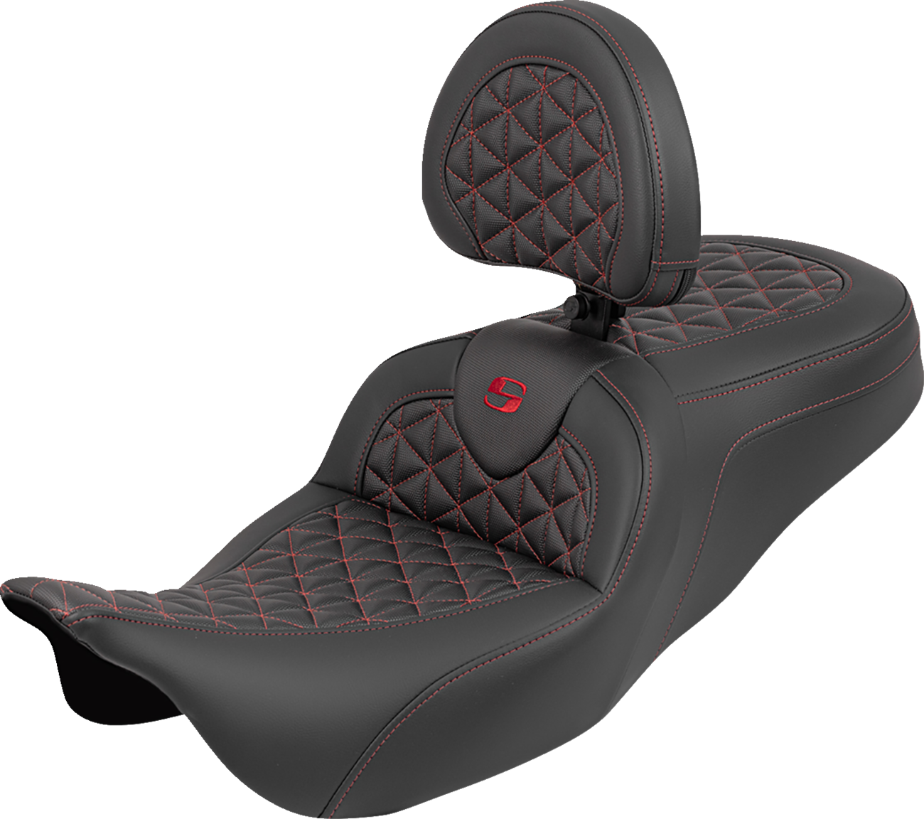 RoadSofa™ Tri Gripper Seat - Standard Reach - Red Stitch - W/ Backrest - FLH/FLT '08-'25