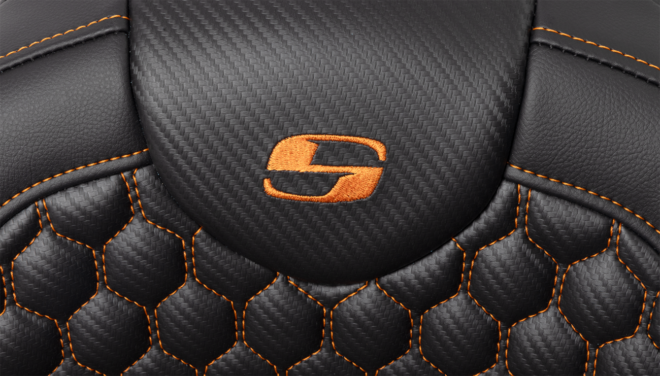 RoadSofa™ Seat - Honeycomb - Orange Stitch - With Backrest - FLH/FLT '08-'23