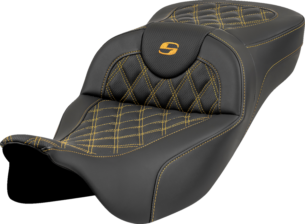 Roadsofa™ Extended Reach Seat - Lattice Stitch - Gold Stitch - Without Backrest - FL '08-'23