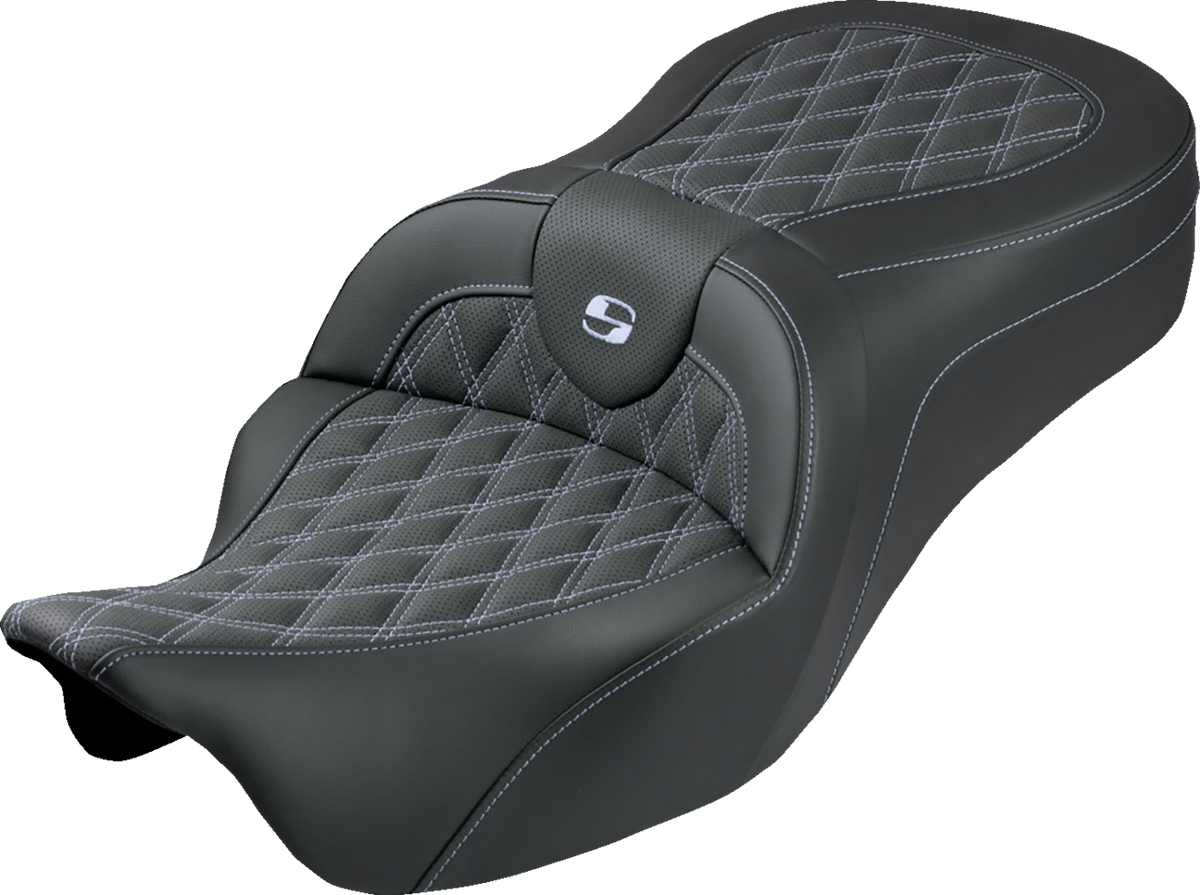 Roadsofa™ King Seat - No Backrest - Lattice Stitch - Silver Stitch - FLH/FLT '08-'25