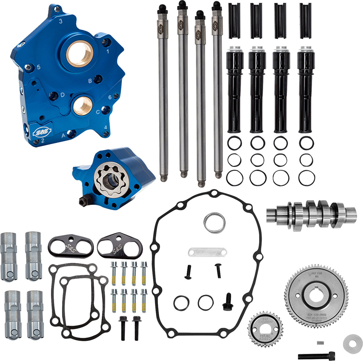 Cam Chest Kit - 496 Gear Drive Cam - Oil Cooled - Black Pushtubes - M8