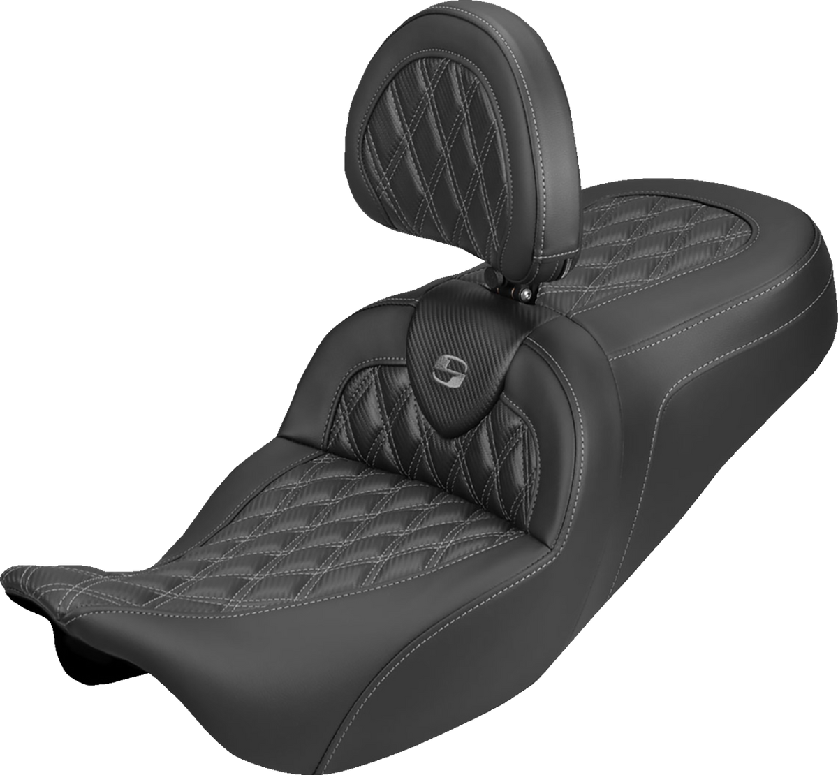 Roadsofa™ Carbon Fiber Seat - Lattice - Gray Stitch - With Backrest - FLH/FLT '08-'25