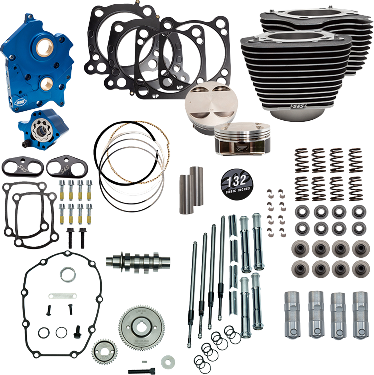 Power Pack - Water Cooled - 550G - Wrinkle Black W/Highlight - Chrome Pushrod Tubes - 114"/117" M8