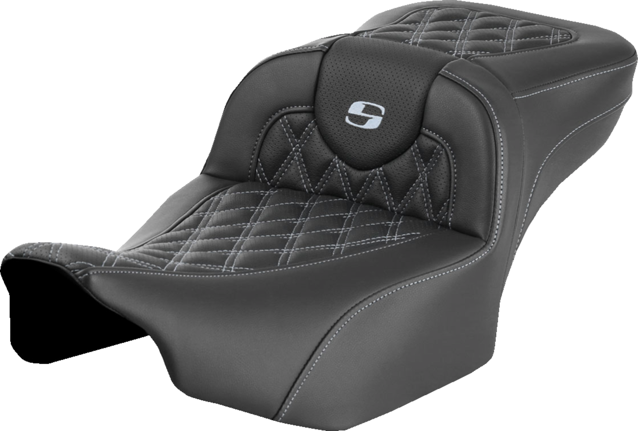 Roadsofa™ Extended Reach Seat - Without Backrest - Lattice - Silver Stitch - FLTR/FLHX '23-'24