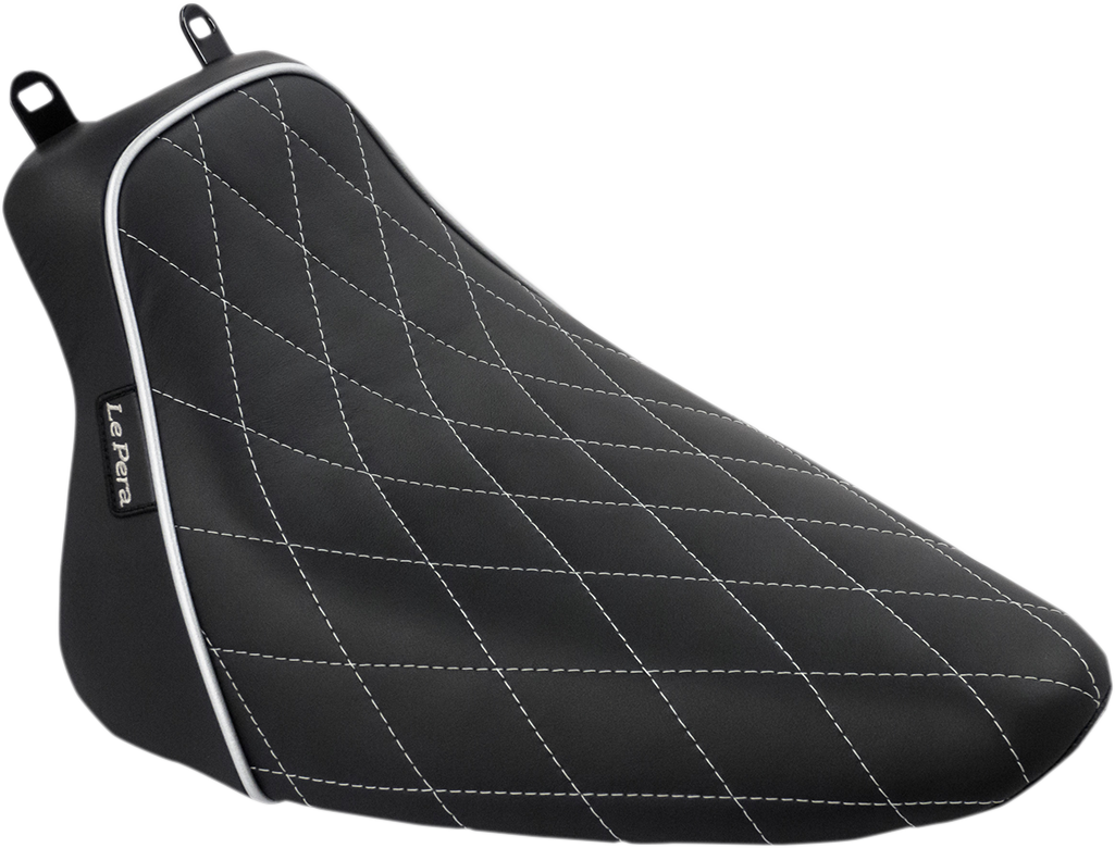 Bare Bones Solo Seat - Diamond Stitch W/ White Stitching/Piping - Black - Softail - FL '08-'17