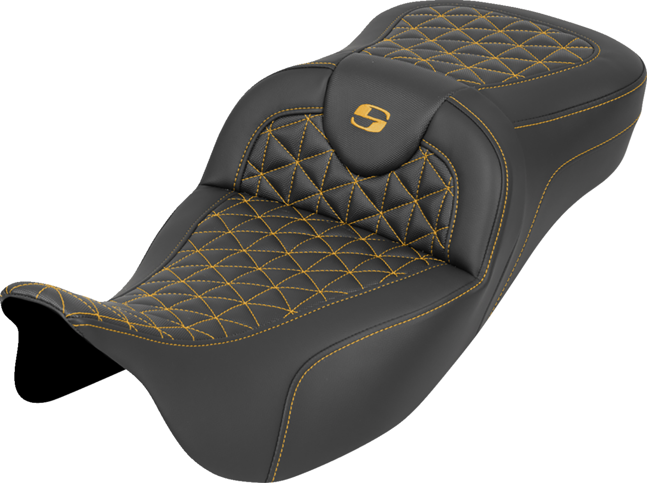 RoadSofa™ Tri Gripper Seat - Extended Reach - Gold Stitch - W/O Backrest - FLH/FLT '08-'25