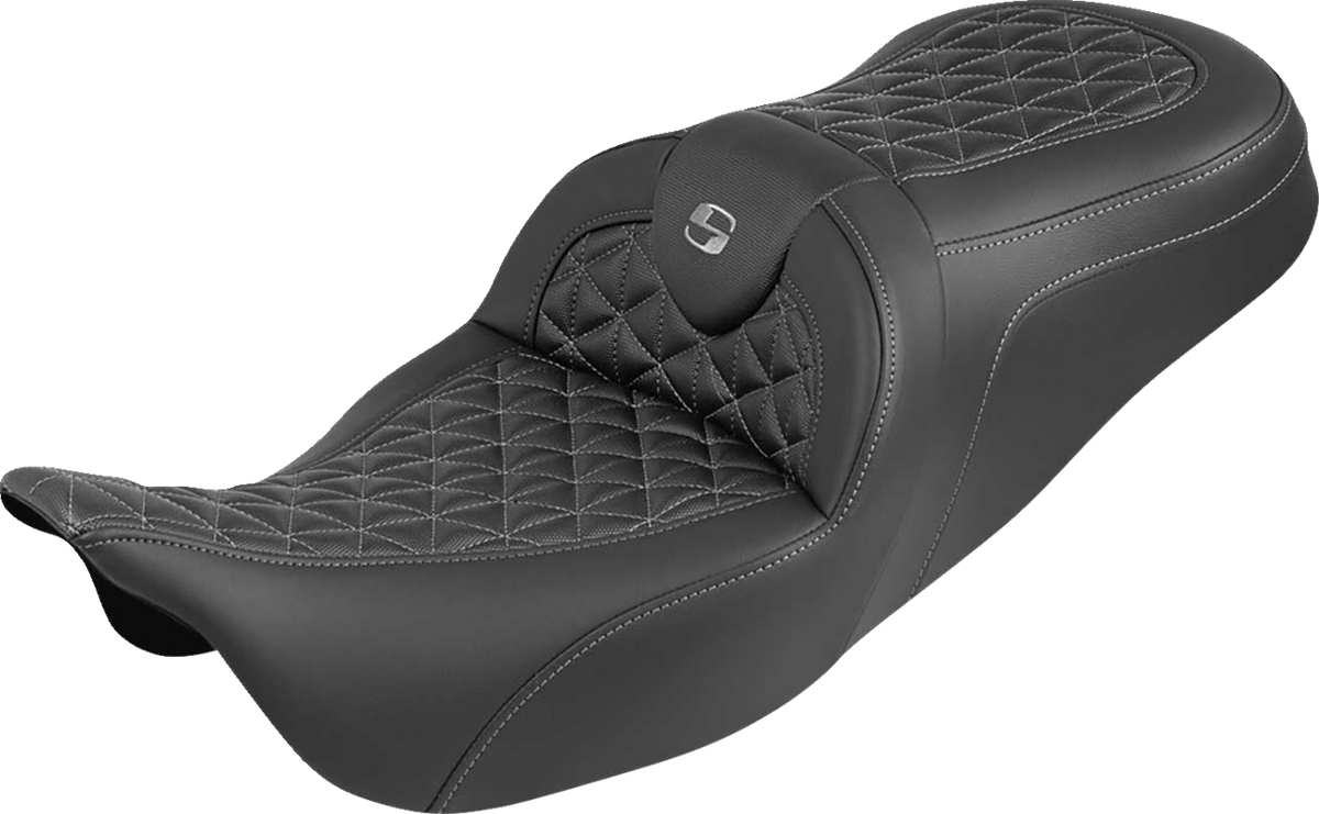 RoadSofa™ Tri Gripper Seat - Standard Reach - Gray Stitch - W/O Backrest - FLH/FLT '08-'25