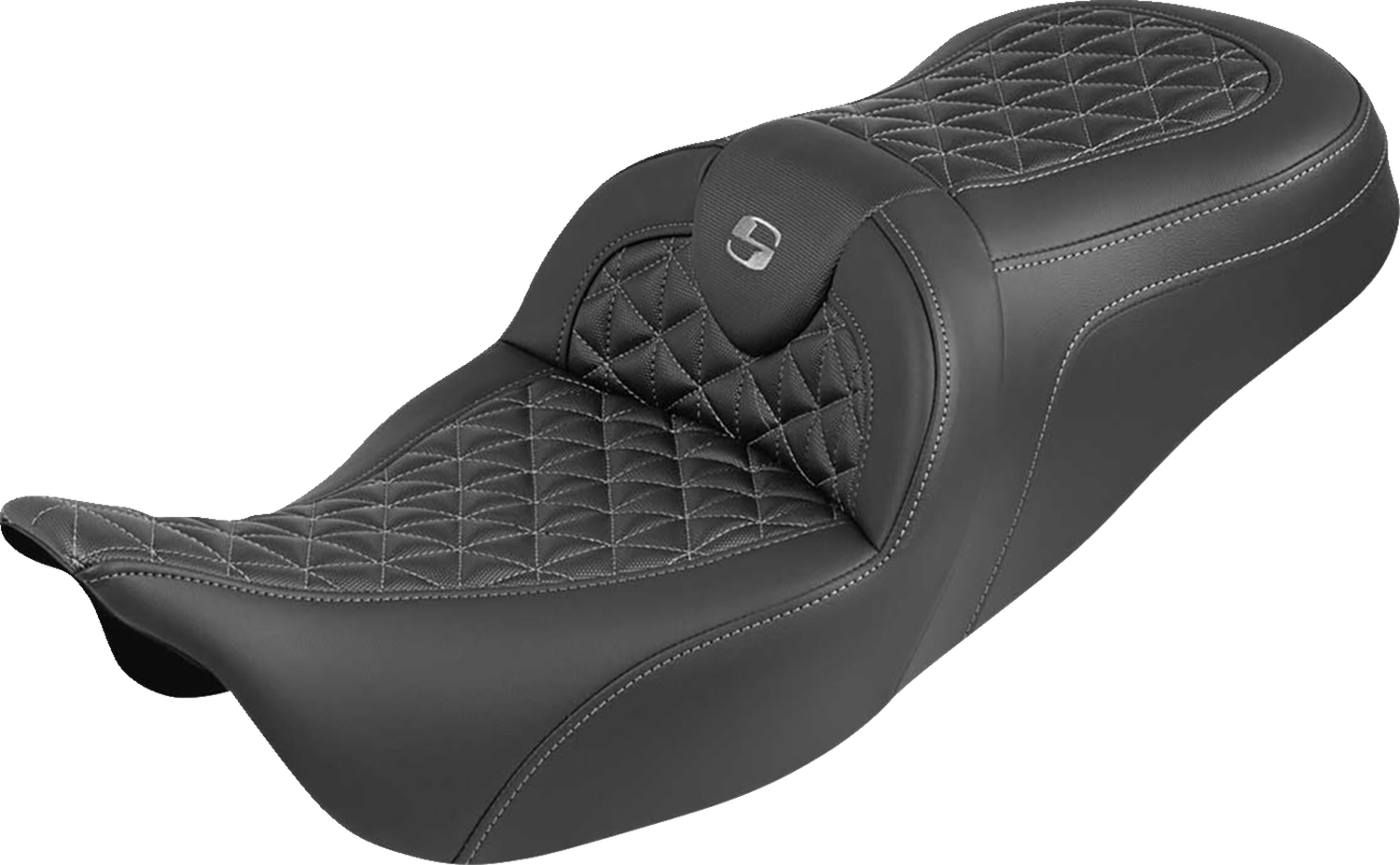 RoadSofa™ Tri Gripper Seat - Standard Reach - Gray Stitch - W/O Backrest - FLH/FLT '08-'25