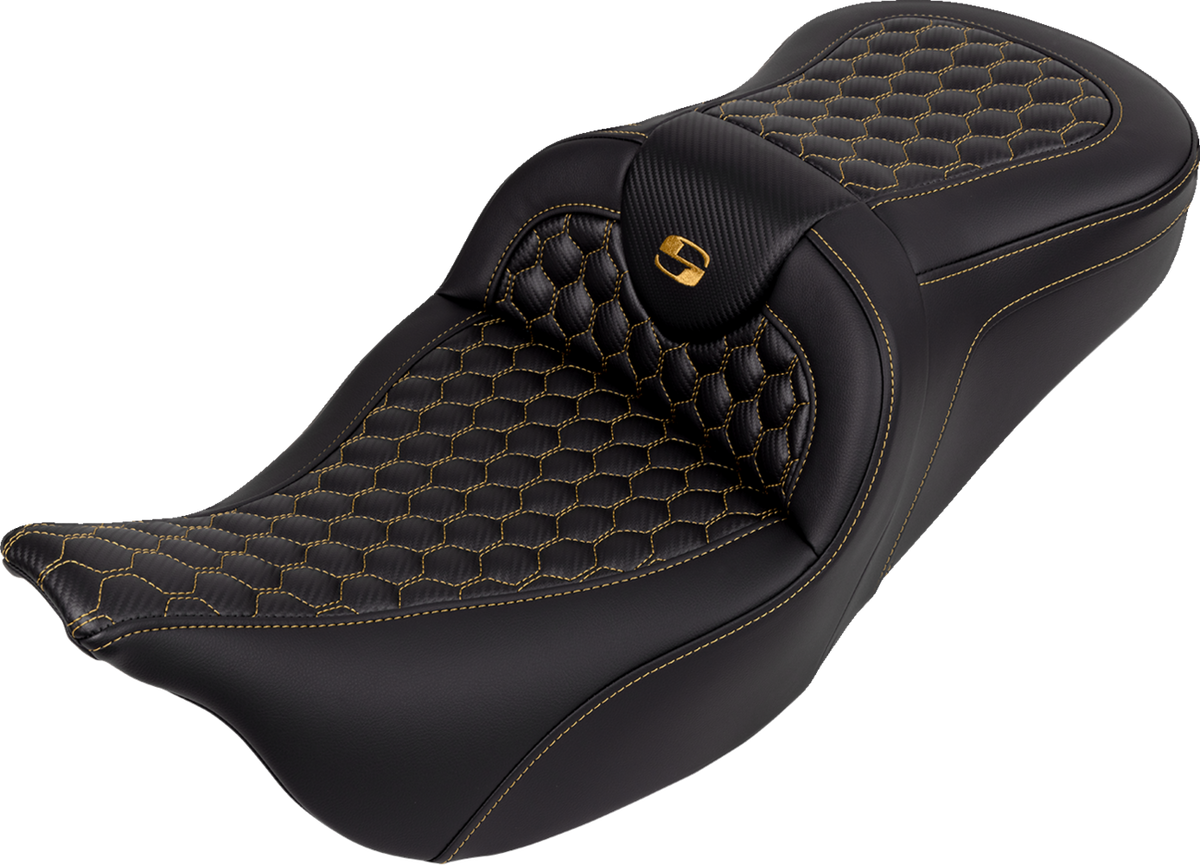 RoadSofa™ Seat - Honeycomb - Gold Stitch - Without Backrest - FLH/FLT '08-'23
