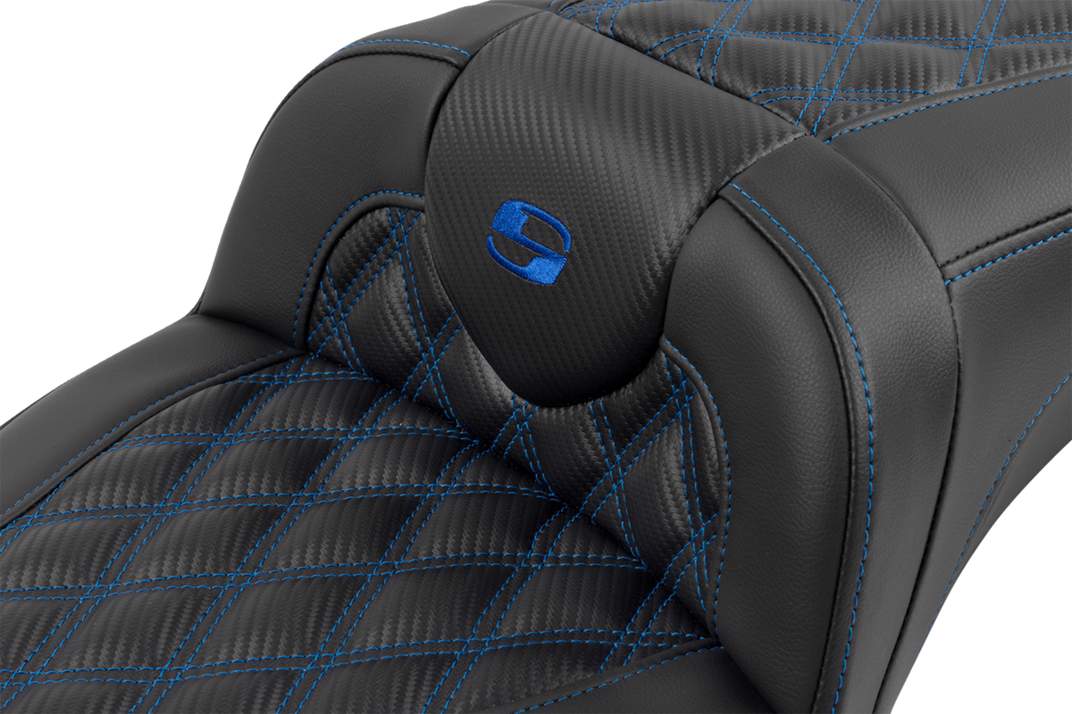 Roadsofa™ Extended Reach Seat - With Backrest - Lattice Stitch - Blue Stitch - FLTR/FLHX '23-'24