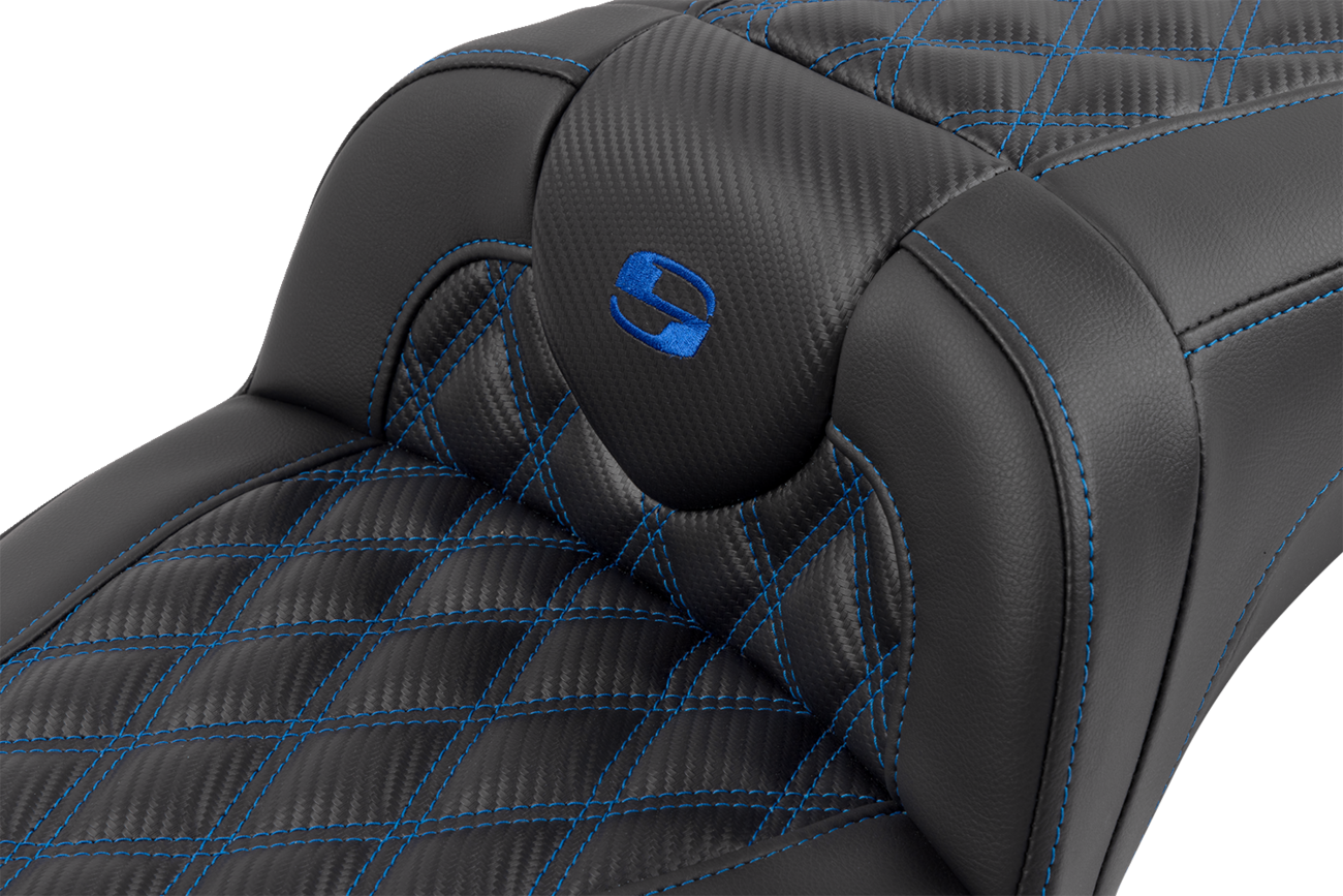 Roadsofa™ Extended Reach Seat - With Backrest - Lattice Stitch - Blue Stitch - FLTR/FLHX '23-'24