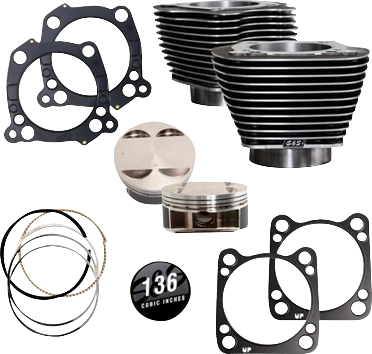 136" Cylinder Kit - 4.625" Stroke - Black Granite W/Highlighted Fins - M8