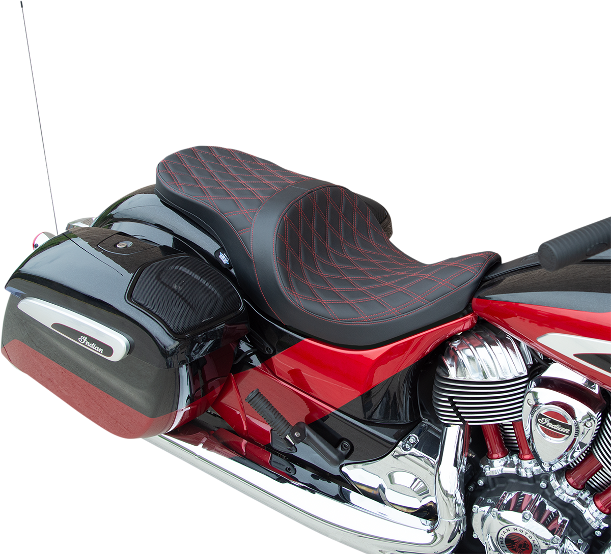 Low Profile Touring Seat - Double Diamond - Red Stitch - Solar Reflective - Indian '14-'22