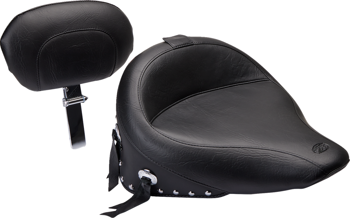 Wide Solo Seat - With Backrest - Black - Studded W/ Concho - FLST '00-'15