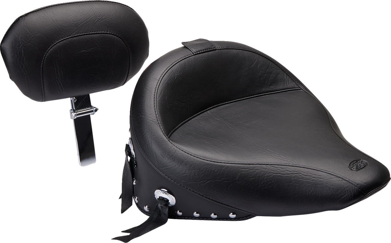 Wide Solo Seat - With Backrest - Black - Studded W/ Concho - FLST '00-'15