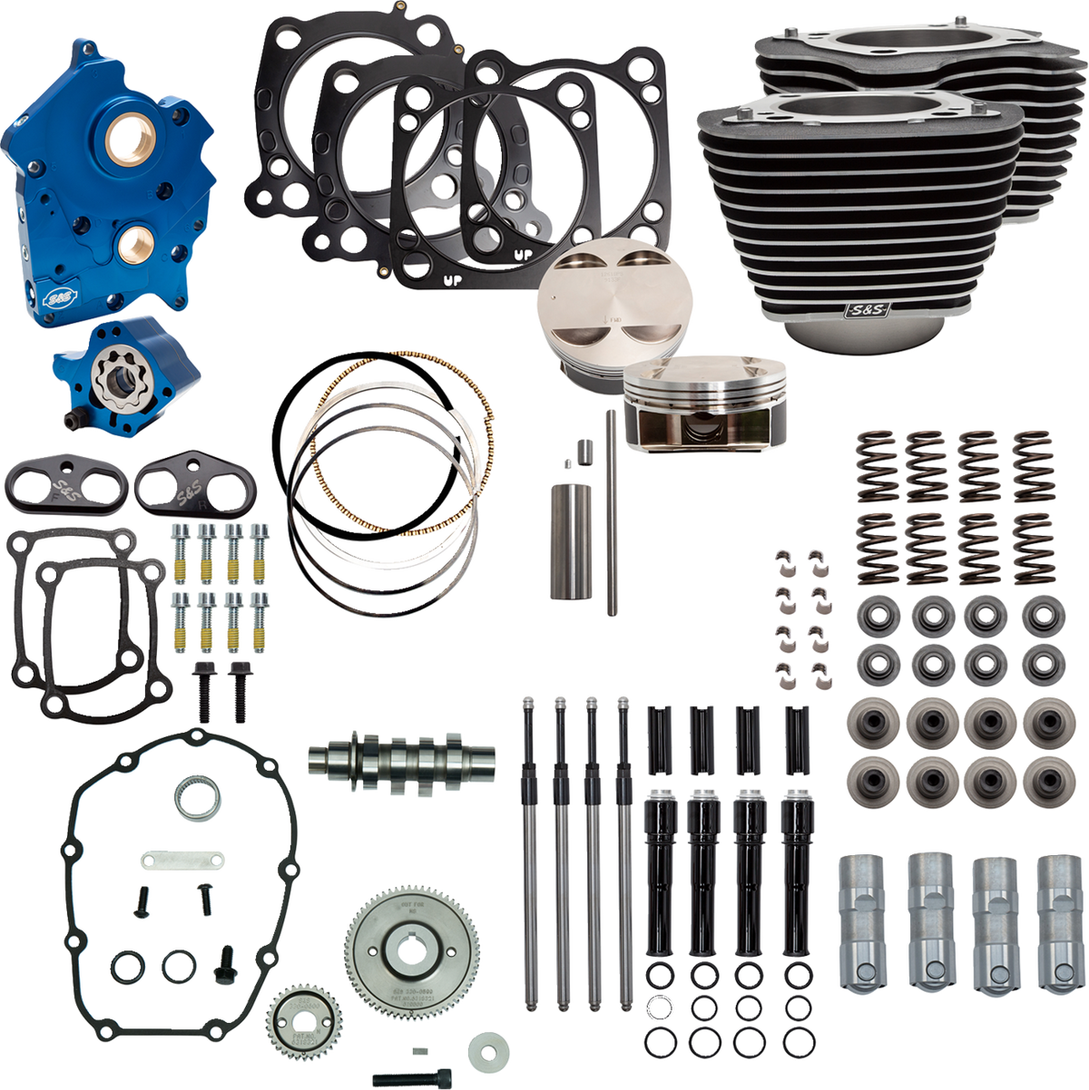Power Pack - Oil Cooled - 550G - Wrinkle Black W/Highlight - Black Pushrod Tubes - M8