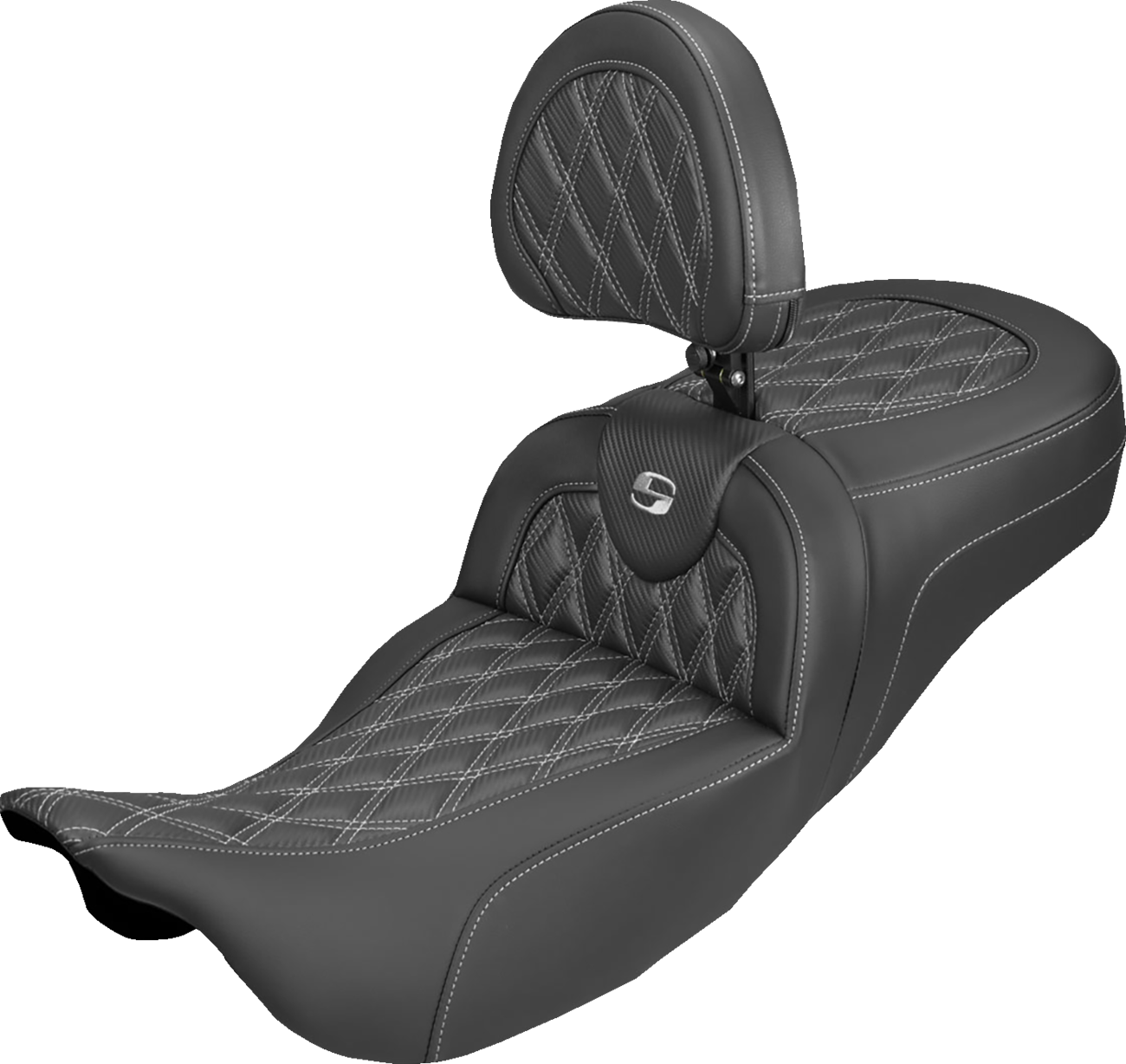Extended Reach Roadsofa™ Carbon Fiber Seat - Lattice - Silver Stitch - With Backrest - FL '08-'25