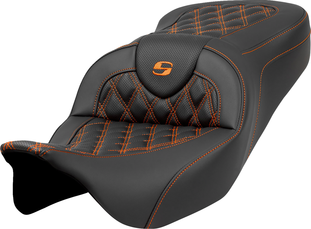 Roadsofa™ Seat - Lattice Stitch - Orange Stitch - Without Backrest - FLH/FLT '08-'23