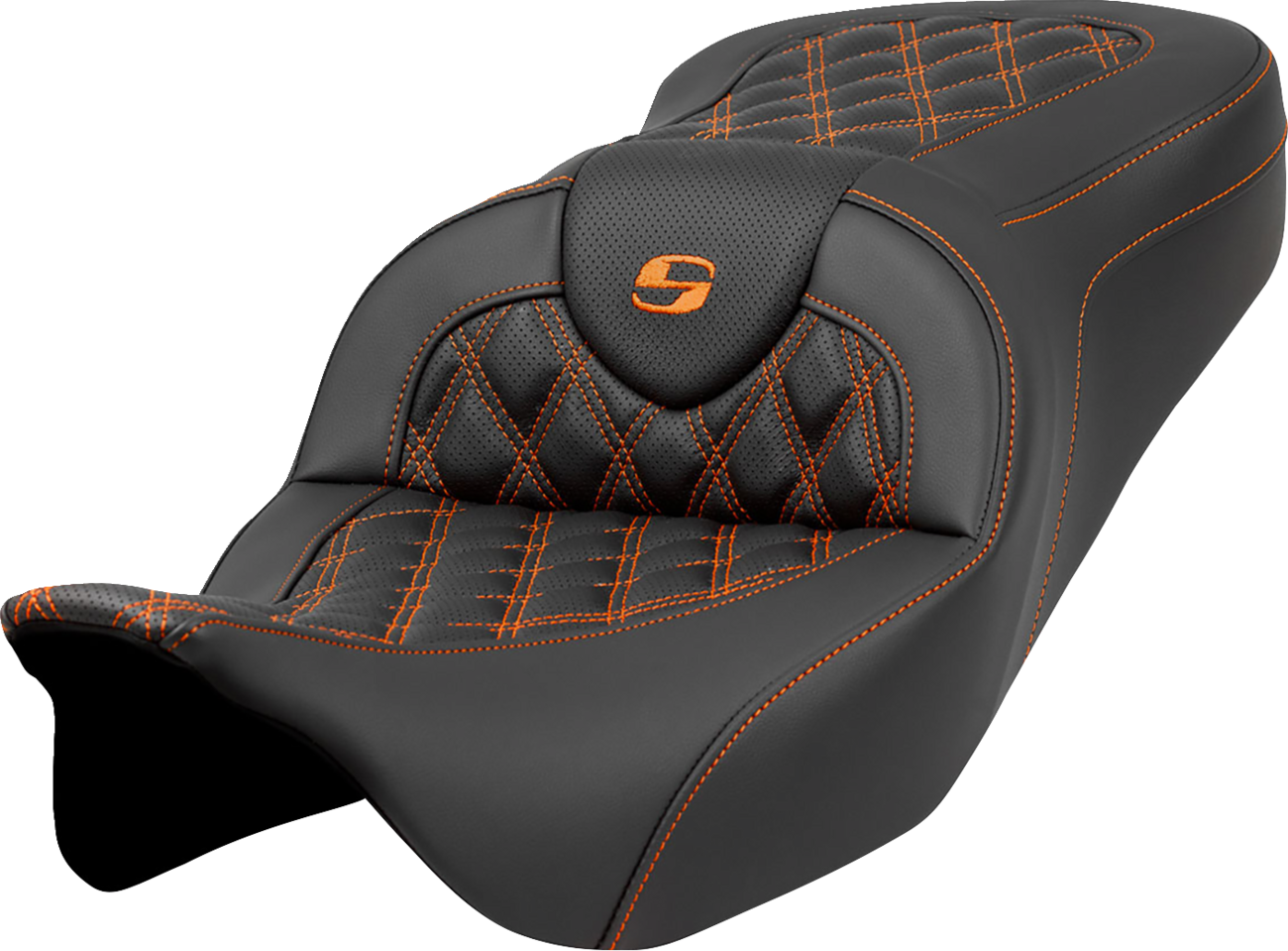 Roadsofa™ Seat - Lattice Stitch - Orange Stitch - Without Backrest - FLH/FLT '08-'23