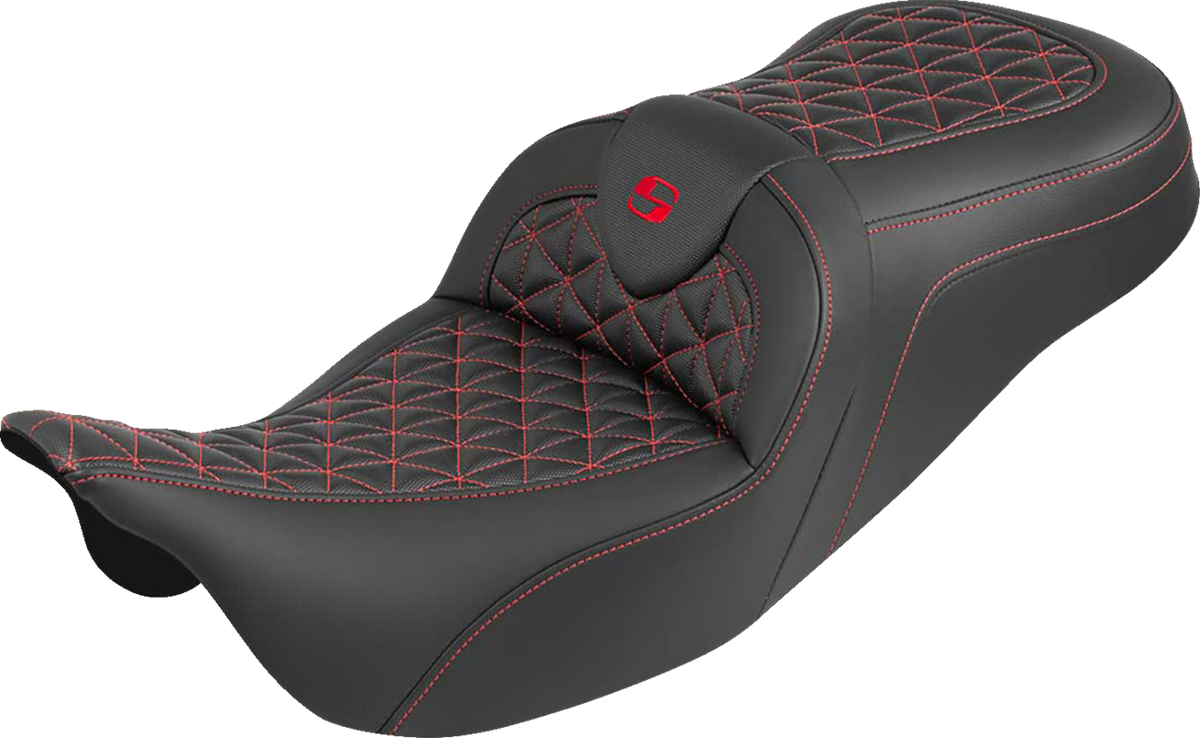 RoadSofa™ Tri Gripper Seat - Standard Reach - Red Stitch - W/O Backrest - FLH/FLT '08-'25