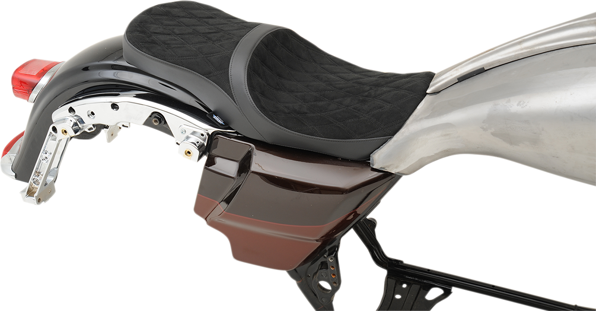 Low Touring Seat - Vinyl - Faux Suede Double Diamond - Yaffe Tanks - FL '08-'23