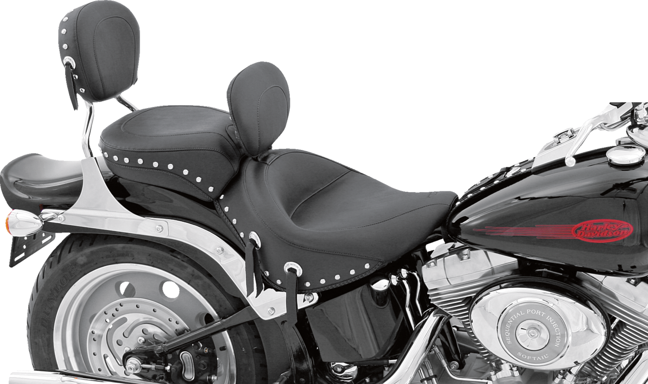 Wide Solo Seat - With Backrest - Black - Studded W/ Concho - Softail '06-'17