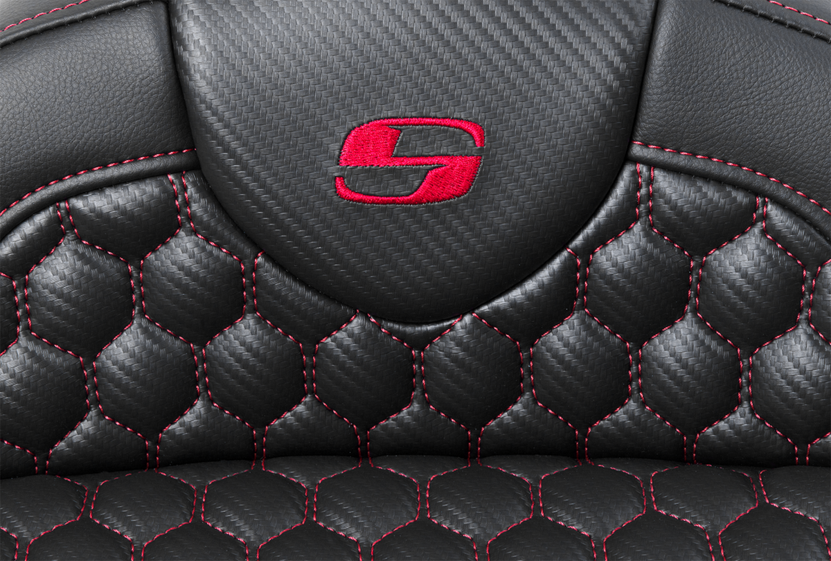 RoadSofa™ Seat - Honeycomb - Red Stitch - With Backrest - FLH/FLT '08-'23