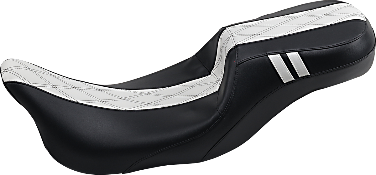 Outcast Daddy Long Legs Seat - 2Up - W/O Backrest - Black W/ White Double Diamond Inlay - FL '08-'22