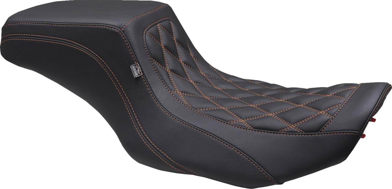 One Piece 2-Up Squareback Seat - Double Diamond - Orange Stitch - FLH/FLT '23-'25