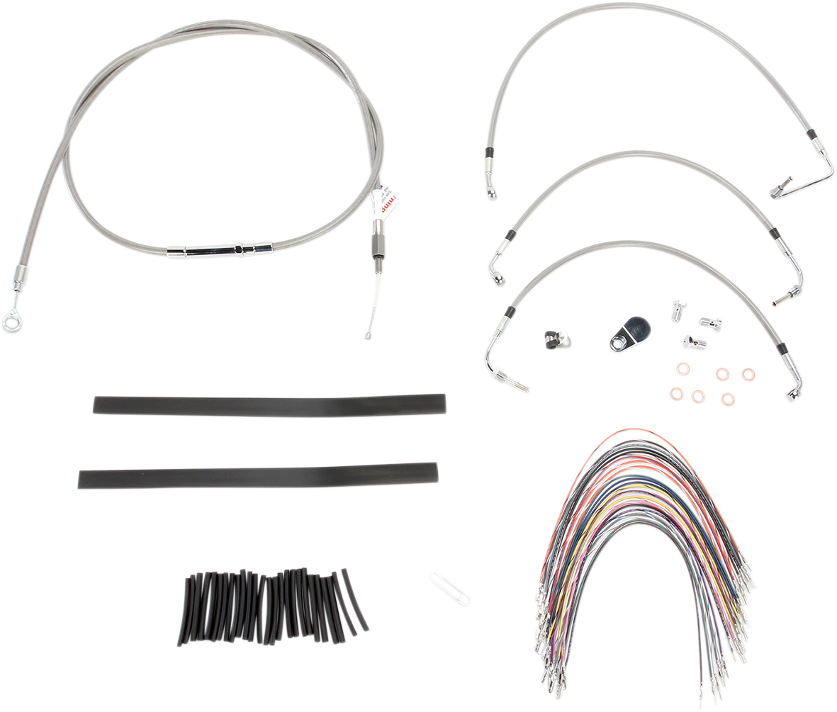 Complete Stainless Braided Handlebar Cable/Brake Line Kit - 13" Ape Hangers- '08-'13 FLH