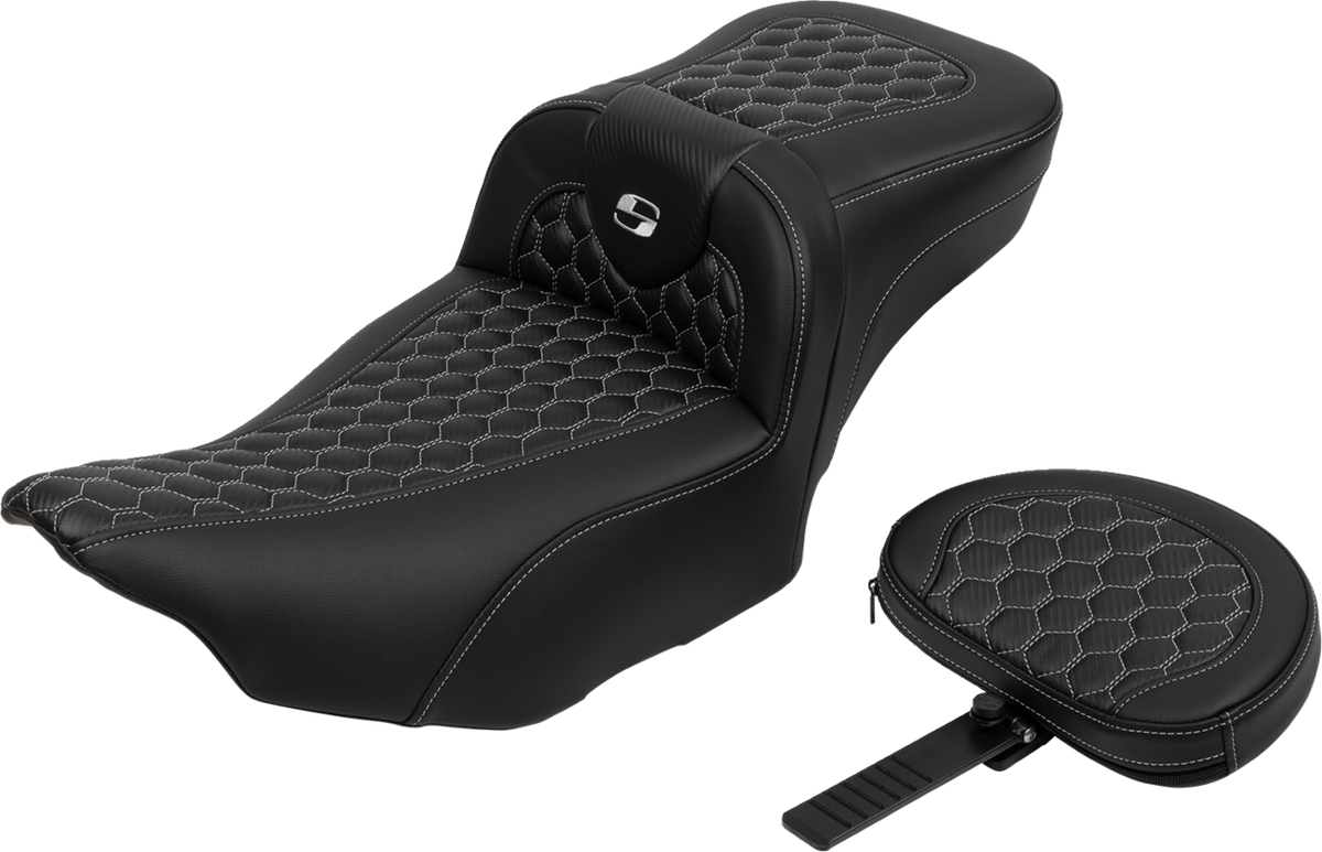 Roadsofa™ Extended Reach Seat - With Backrest - Honeycomb - Silver Stitch - FLTR/FLHX '23-'24