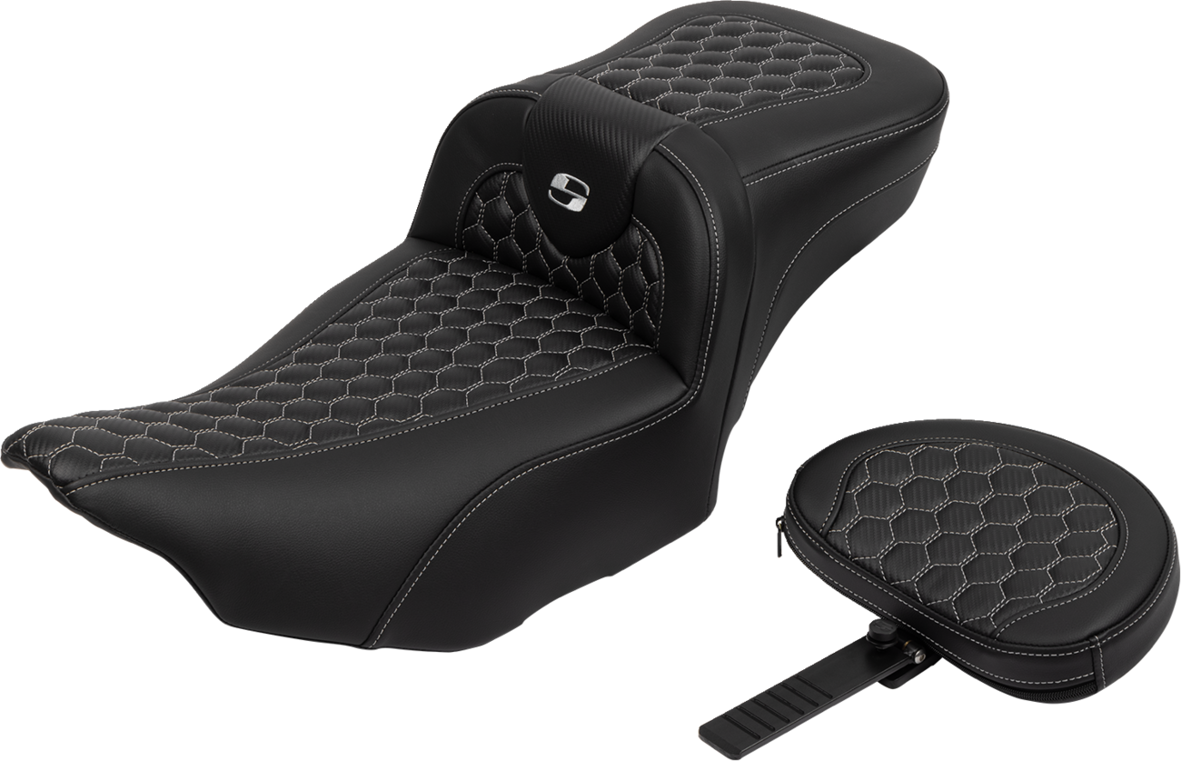 Roadsofa™ Extended Reach Seat - With Backrest - Honeycomb - Silver Stitch - FLTR/FLHX '23-'24