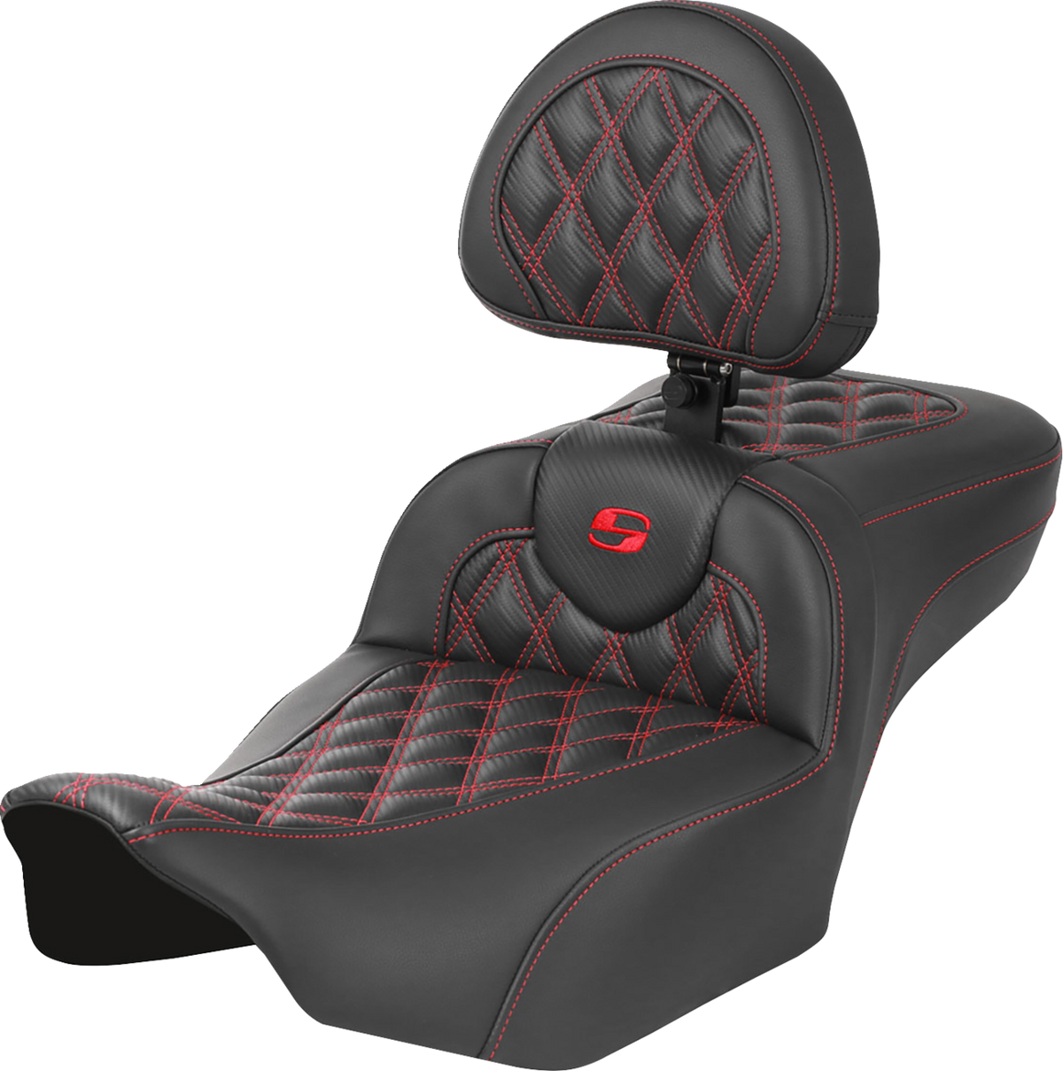 Roadsofa™ Extended Reach Seat - With Backrest - Lattice Stitch - Red Stitch - FLTR/FLHX '23-'24