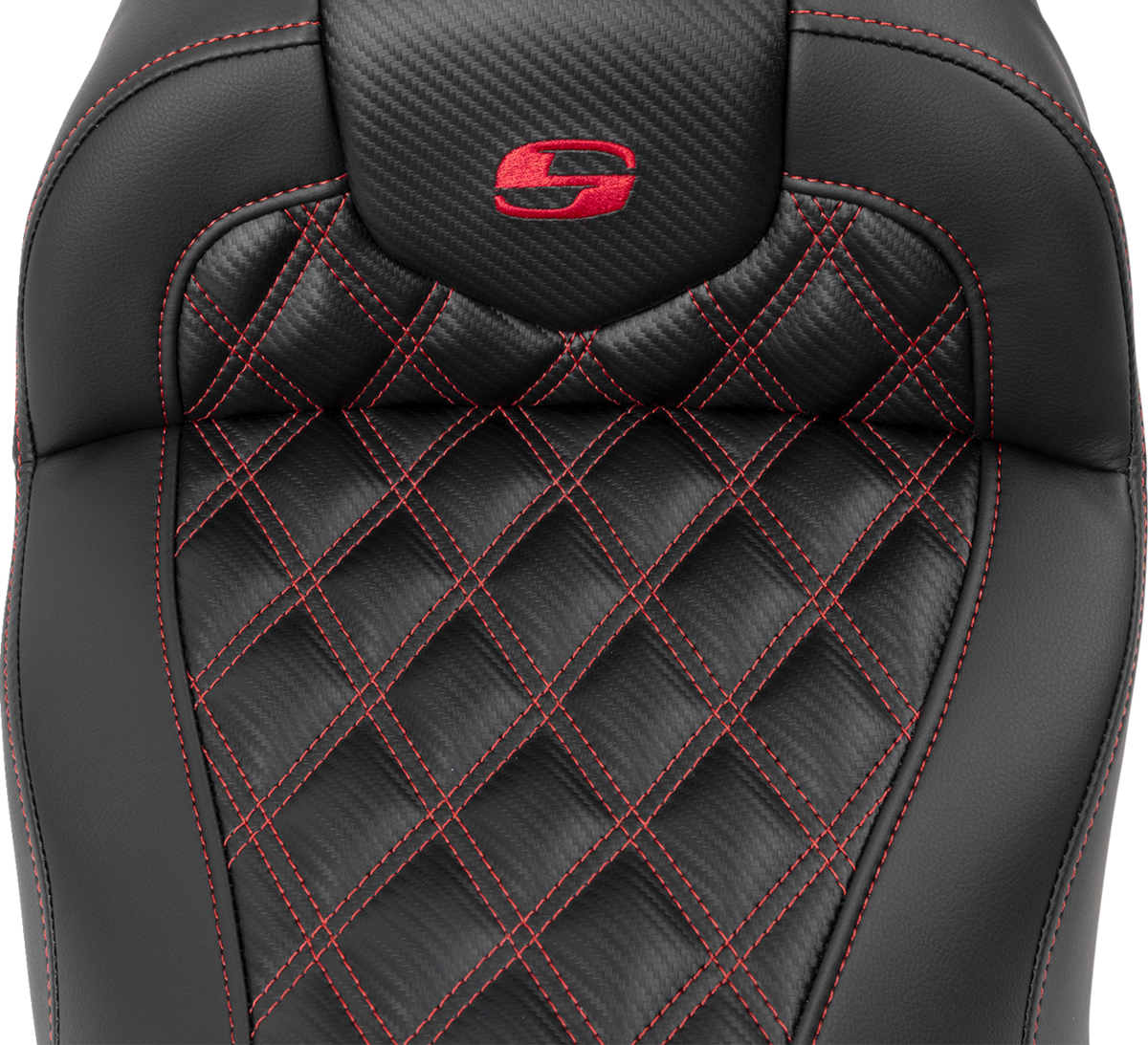 RoadSofa™ Seat - Without Backrest - Carbon Fiber - Lattice Stitch - Red Stitch - FLTR/FLHX '23-'24
